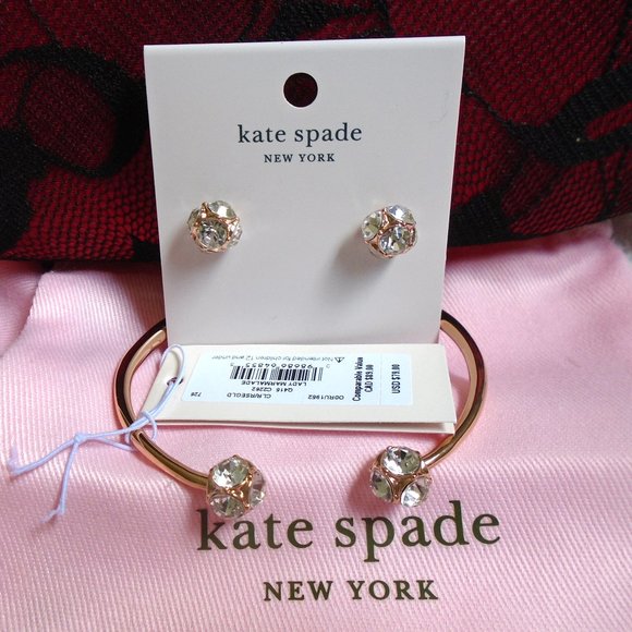 ♠️ Kate Spade ♠️ Lady Marmalade Open Hinge Cuff Bangle & Studs - Picture 1 of 12
